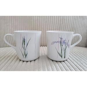 Pair Of 2 Vintage Corningware Shadow Iris Purple Flower Coffee Tea Mugs Cups USA